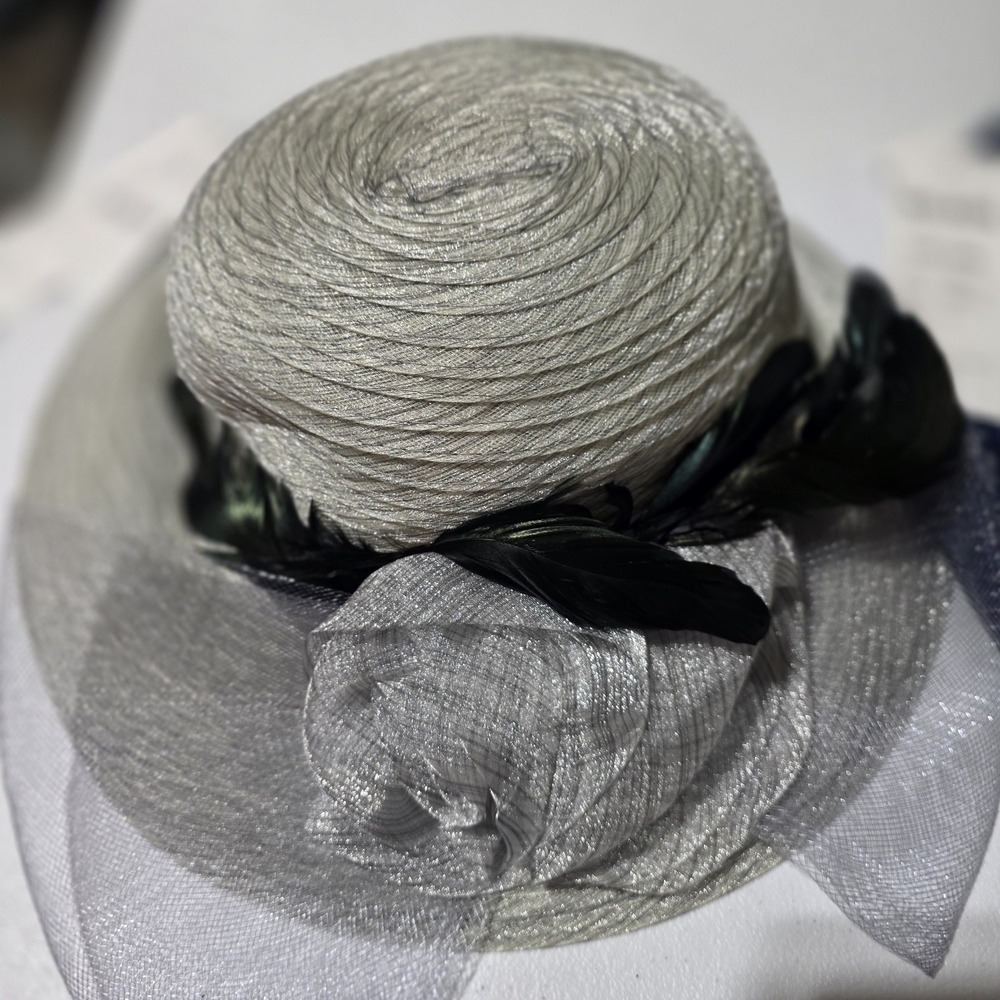 Elegant Silver Women's Hat with Black Accents